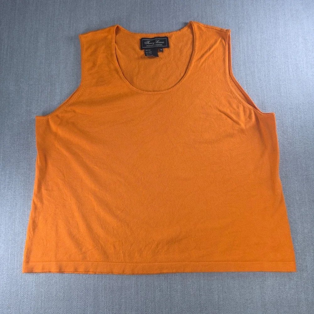 Terry Lewis Knit Tank Top Women 3X Orange Rayon Blend Sleeveless Scoop Neck